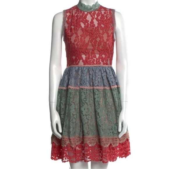 ALEXIS Vedette floral lace Colorblock A-Line mini dress XS - Picture 2 of 10